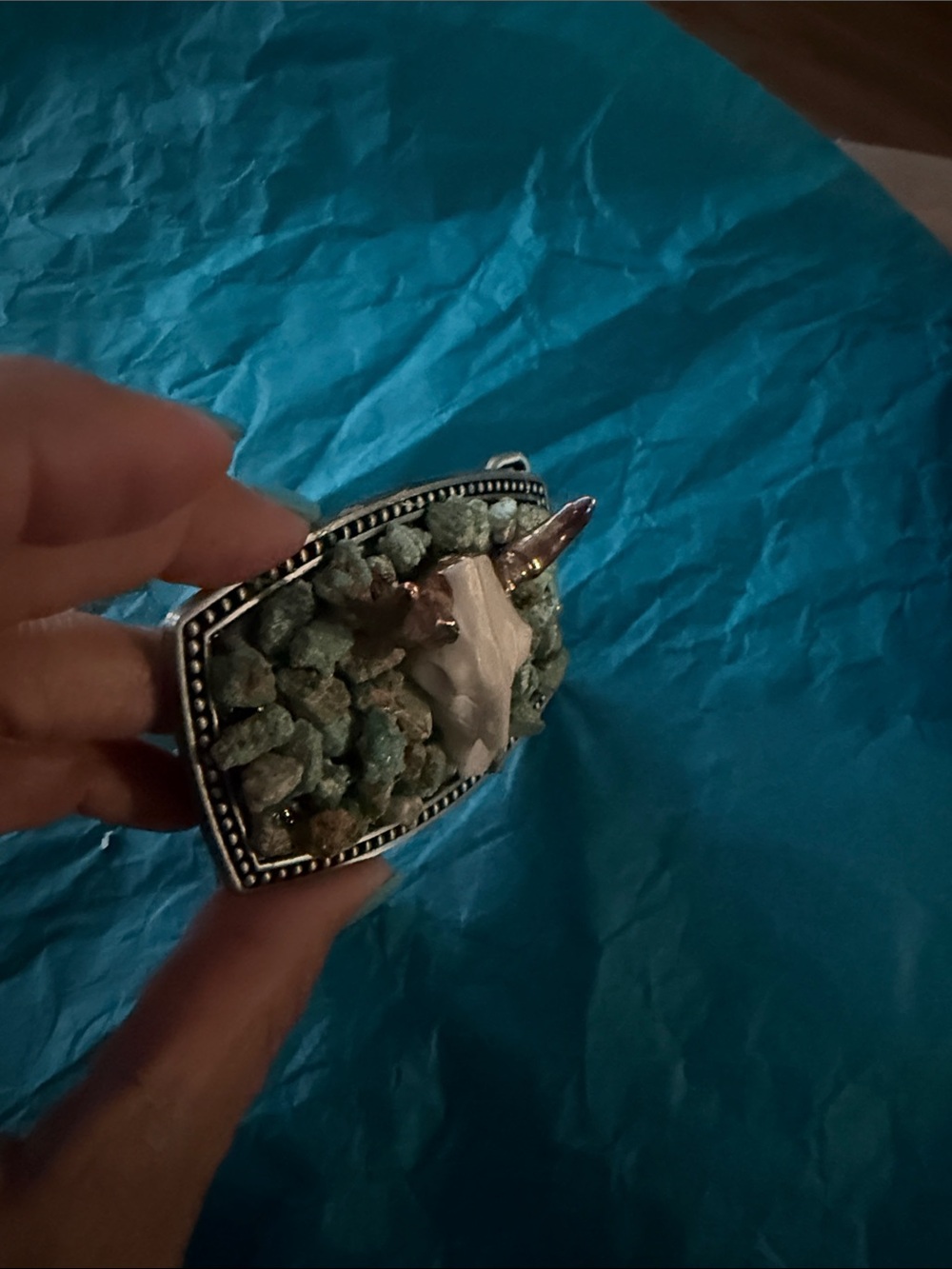 Turquoise Stone Bull Skull Western Belt Buckle - Picture 3 of 6